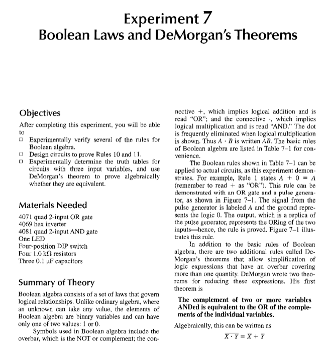 Solved Experiment 7 Boolean Laws And DeMorgan S Theorems To Chegg