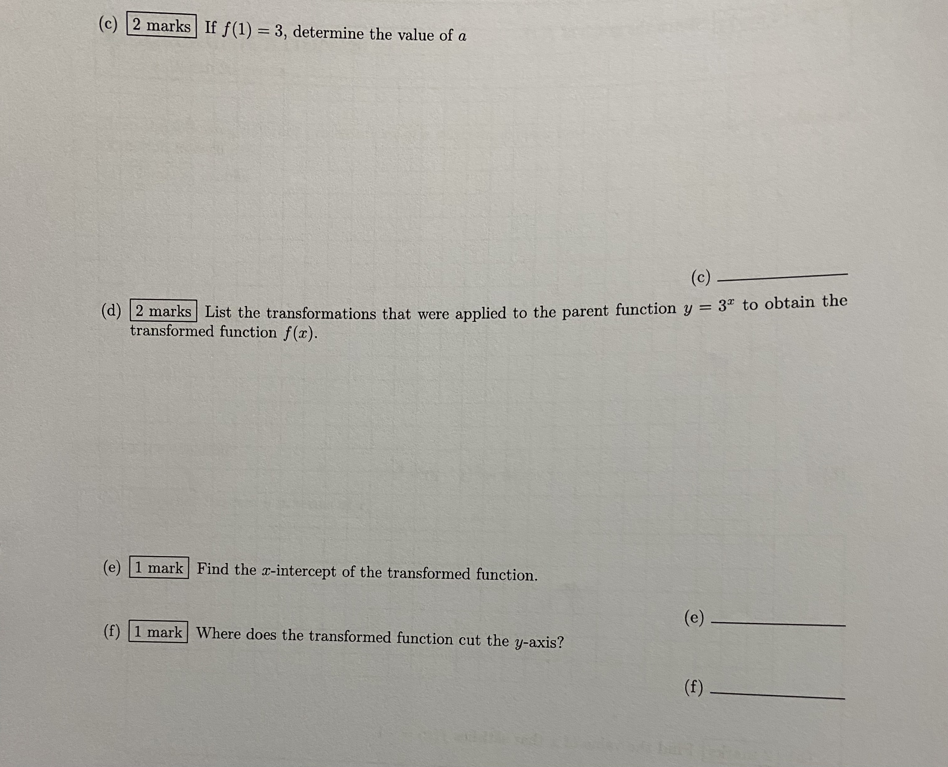 Solved A Transformed Exponential Function Given Chegg