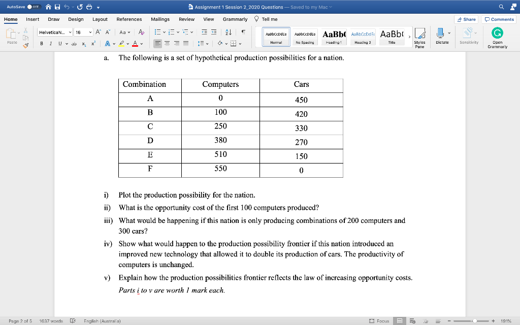 Solved AutoSave OFF Assignment 1 Session 2 2020 Questions Chegg