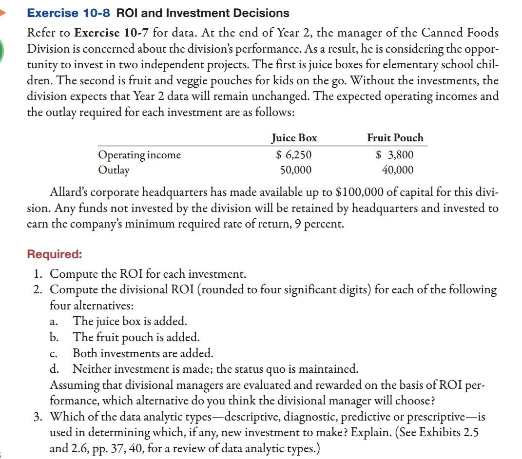 Solved Exercise Roi Margin Turnover Allard Inc Chegg