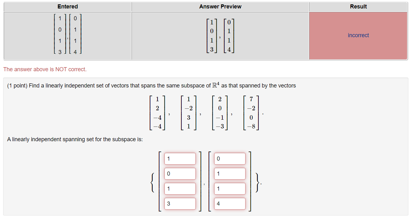 Solved 1 Point Find A Linearly Independent Set Of Vectors Chegg