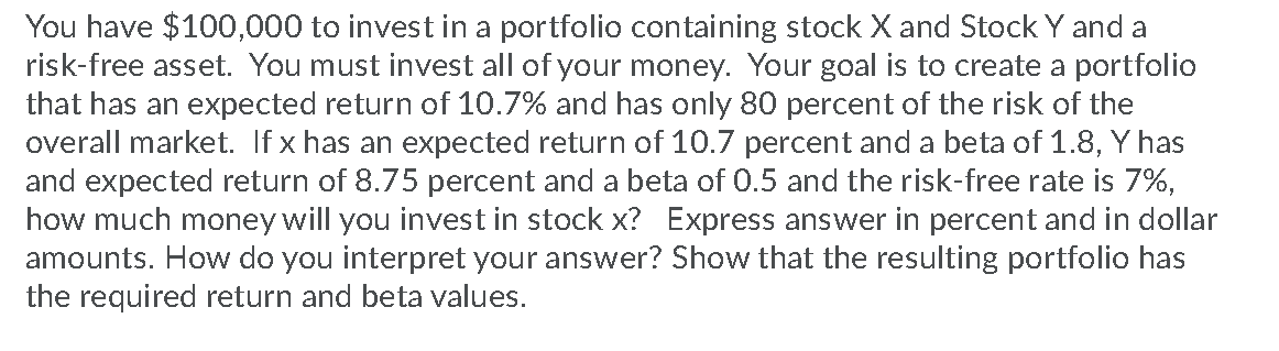 Solved You Have 100 000 To Invest In A Portfolio Containing Chegg