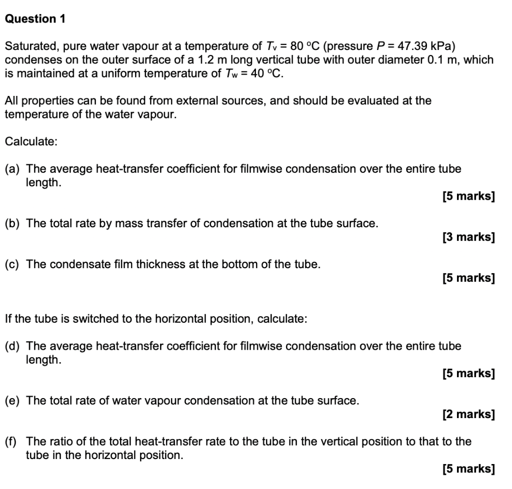 Solved Question Saturated Pure Water Vapour At A Chegg