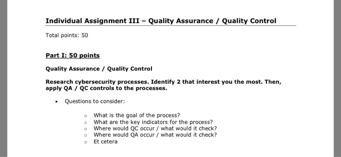 Solved Individual Assignmentiiqayassurance Quality Control Chegg