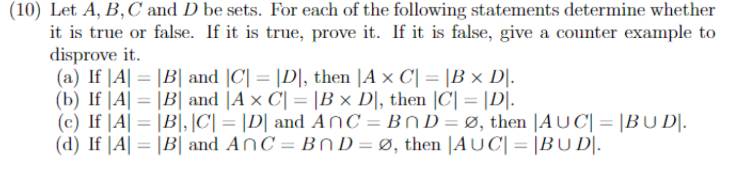 Solved Let A B C And D Be Sets For Each Of The Chegg