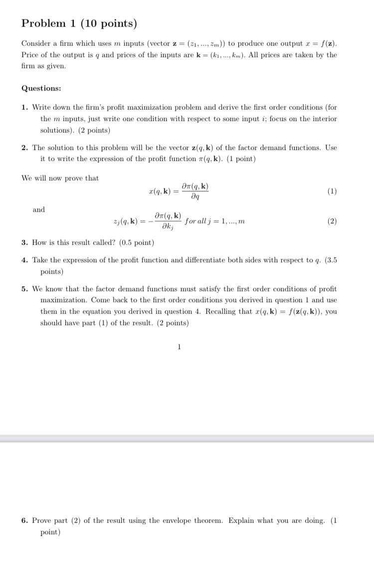 Solved Problem 1 10 Points Consider A Firm Which Uses M Chegg