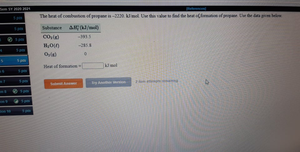 Solved Sem Sy References The Heat Of Combustion Chegg