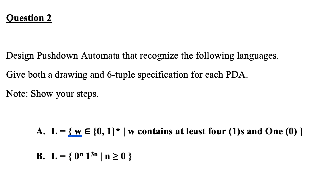 Solved Design Pushdown Automata That Recognize The Following Chegg