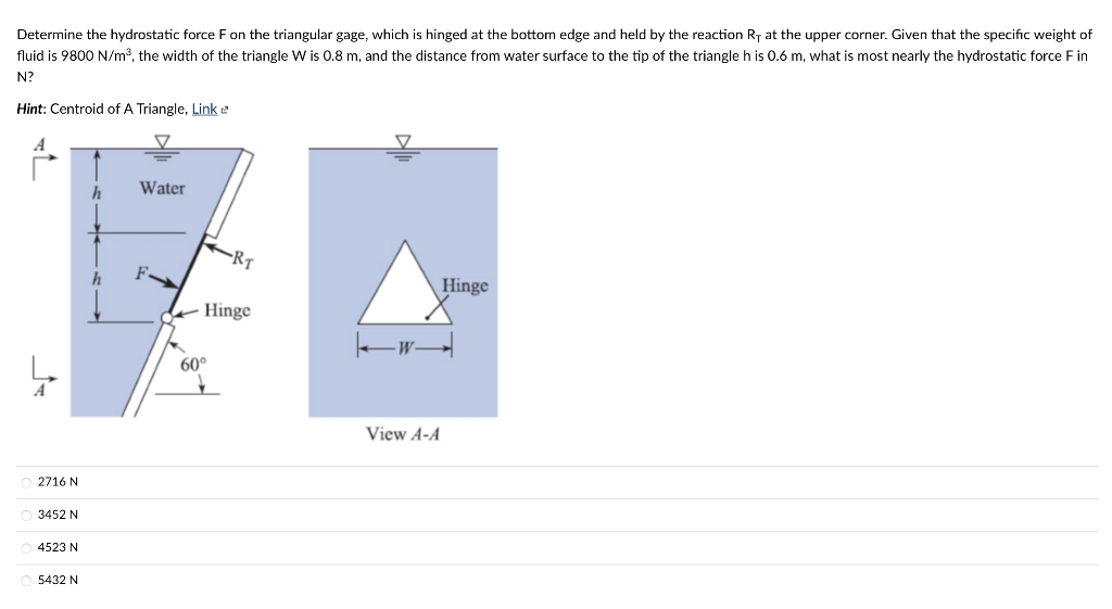 Solved Determine The Hydrostatic Force F On The Triangular Chegg