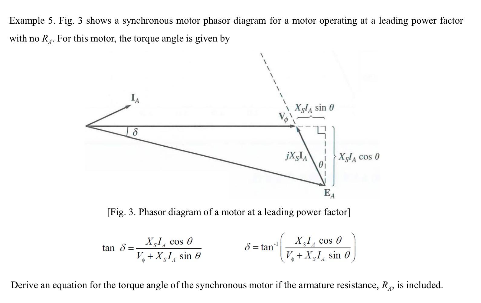 Solved Example Fig Shows A Synchronous Motor Phasor Chegg