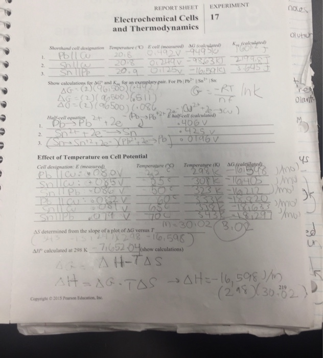 Solved: REPORT SHEET EXPERIMENT Electrochemical Cells And ... | Chegg.com