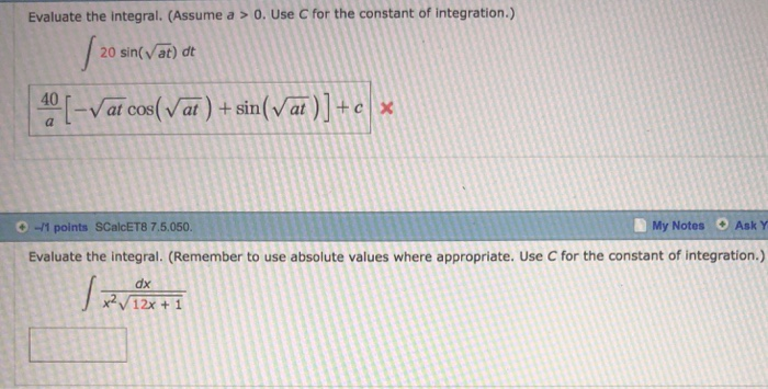 Solved Evaluate The Integral Remember To Use Absolute Chegg