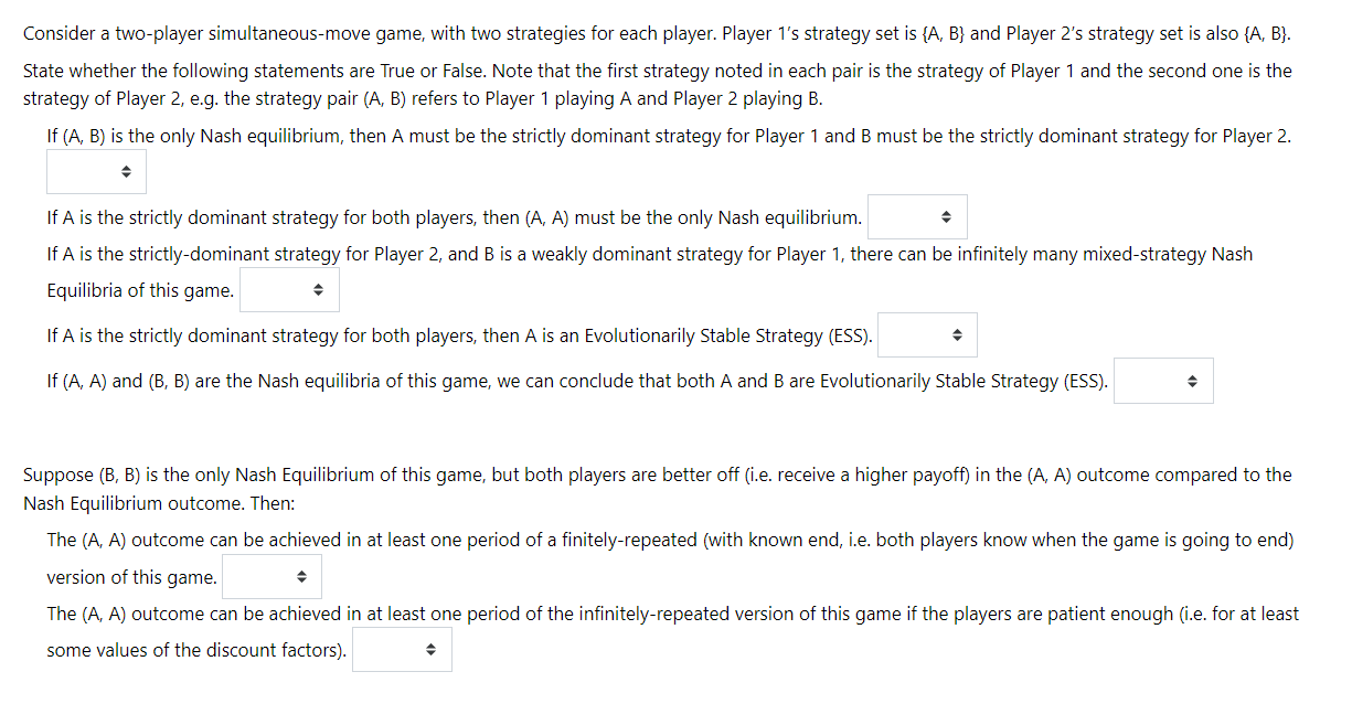 Solved Consider A Two Player Simultaneous Move Game With Chegg