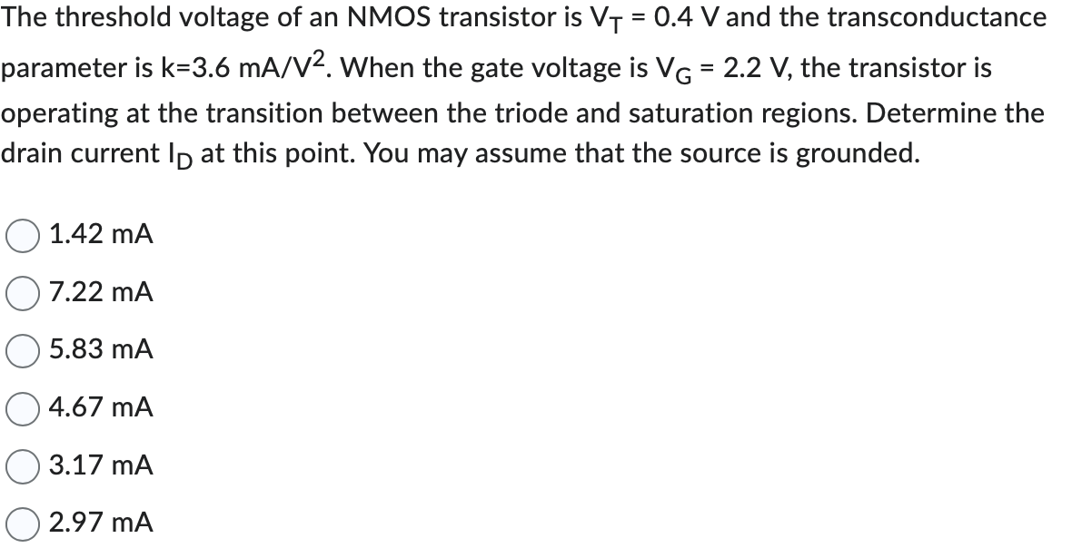 Solved The Threshold Voltage Of An Nmos Transistor Is Vt Chegg