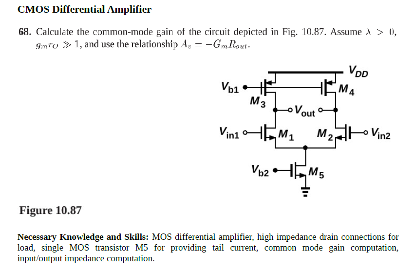 Solved Cmos Differential Amplifier Calculate The Chegg