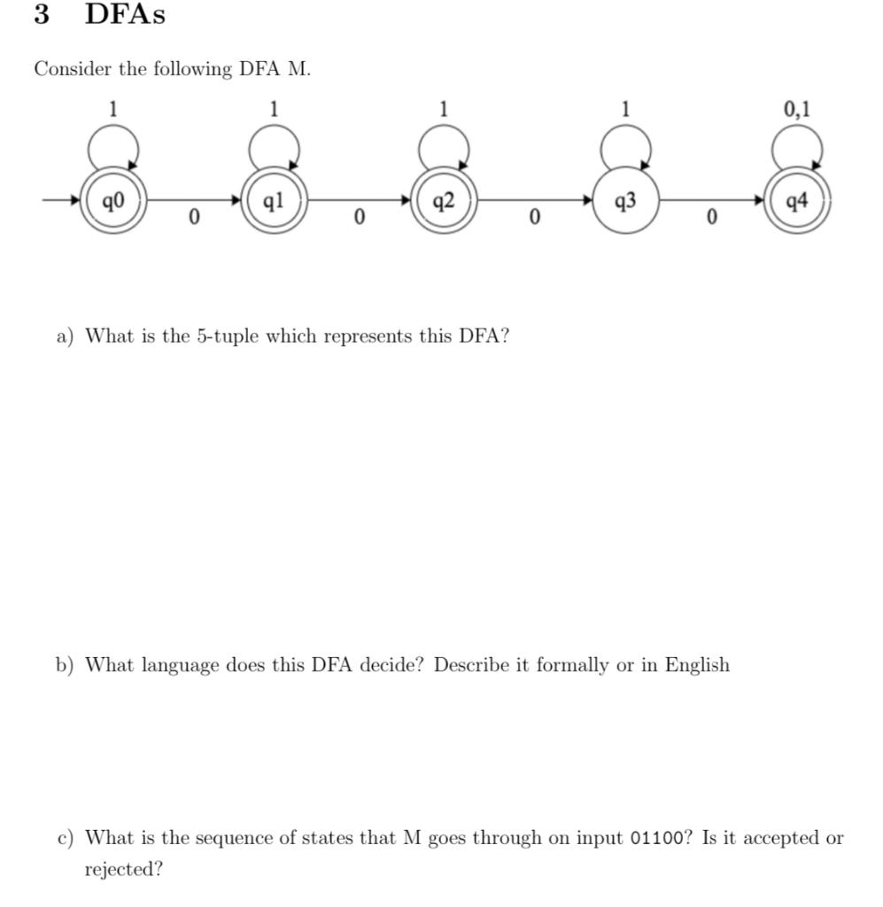 Solved 3 DFAs Consider The Following DFA M 1 1 1 0 1 90 Q1 Chegg