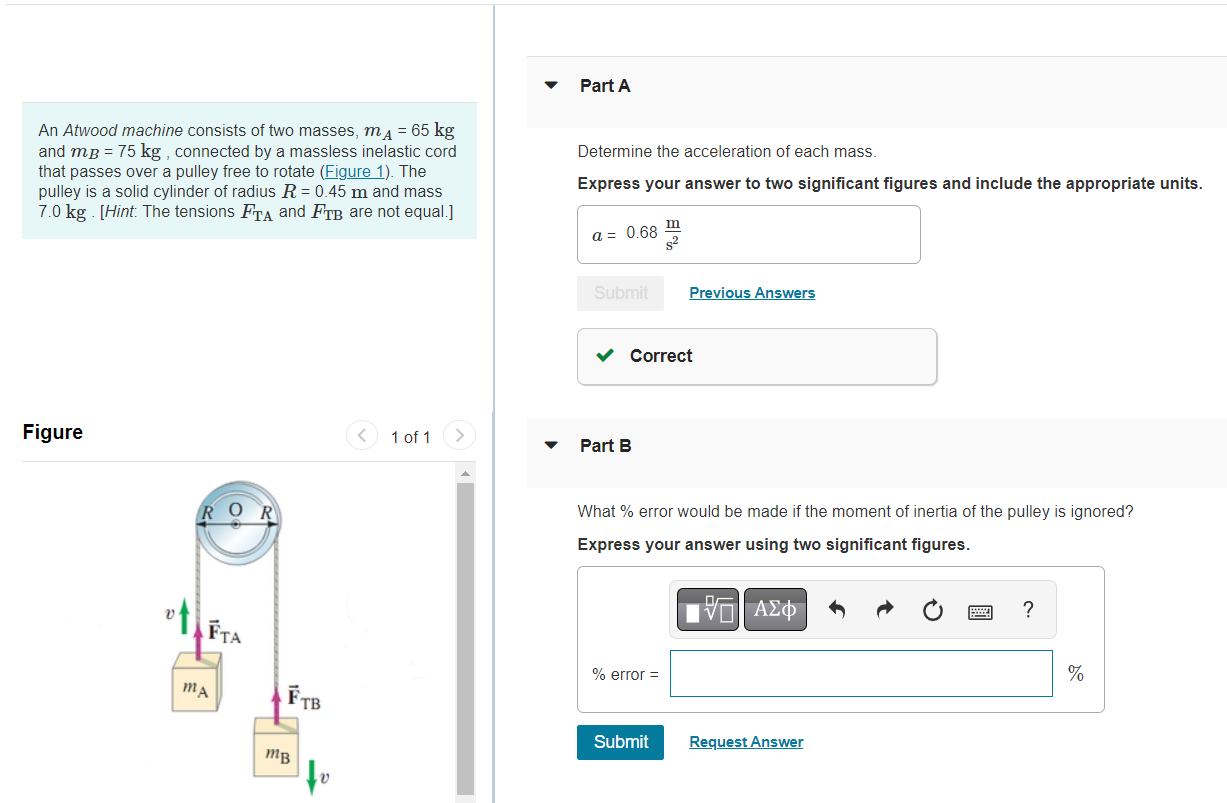Solved An Atwood Machine Consists Of Two Masses Ma Kg Chegg