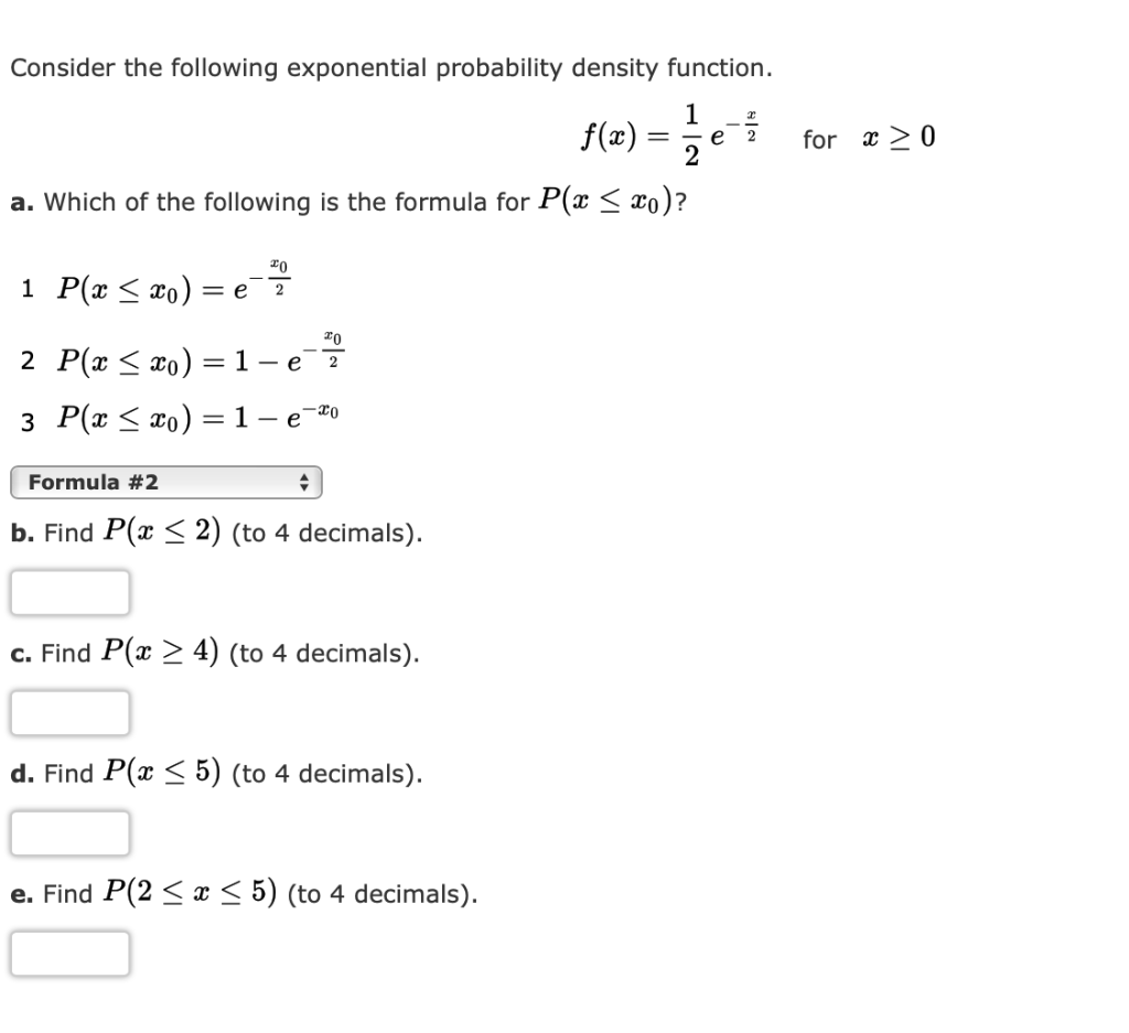 Solved Consider The Following Exponential Probability Chegg