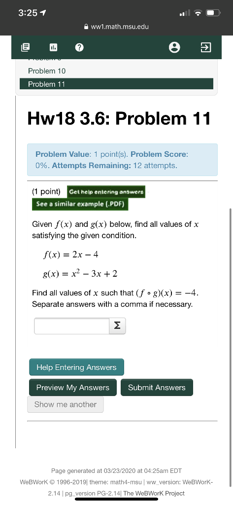 Solved Ww Math Msu Edu Problem Problem Hw Chegg