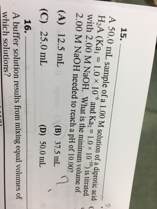 Solved A Ml Sample Of A M Solution Of A Diprotic Chegg