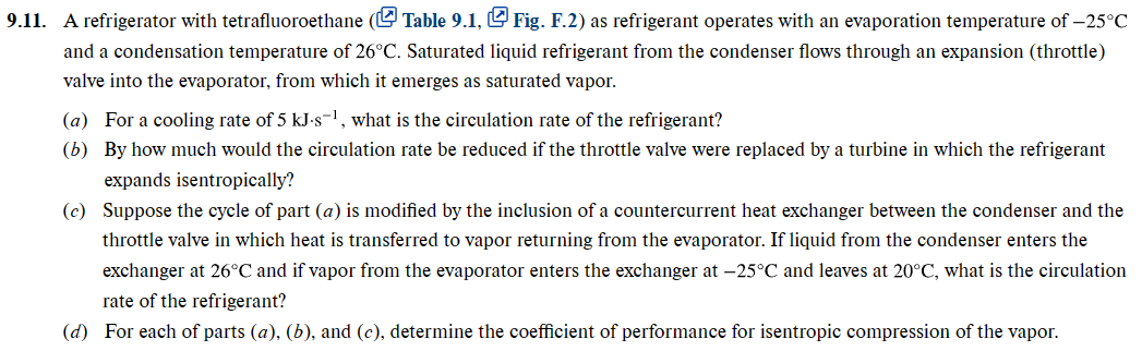 Solved A Refrigerator With Tetrafluoroethane Table Chegg