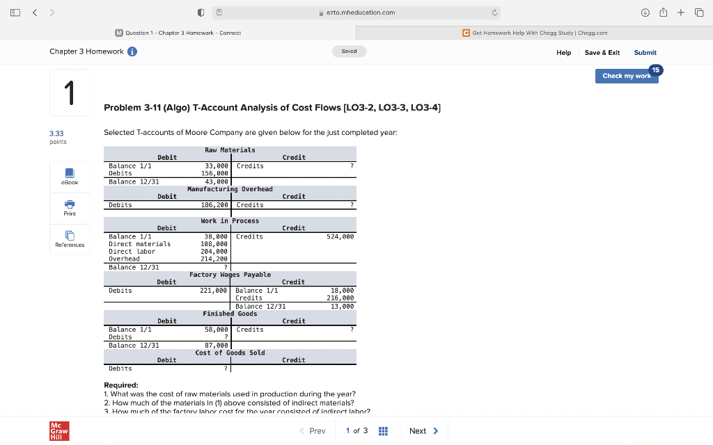 Solved Problem 3 11 Algo T Account Analysis Of Cost Flows Chegg