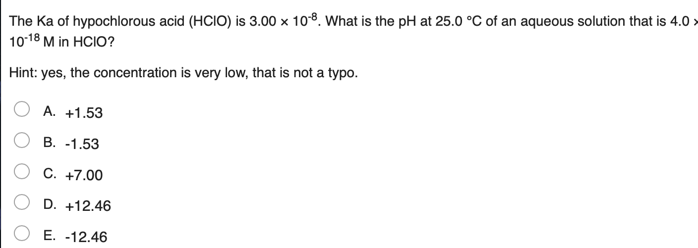 Solved The Ka Of Hypochlorous Acid Hcio Is X Chegg