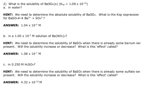 Solved What Is The Solubility Of Baso S Ksp X Chegg