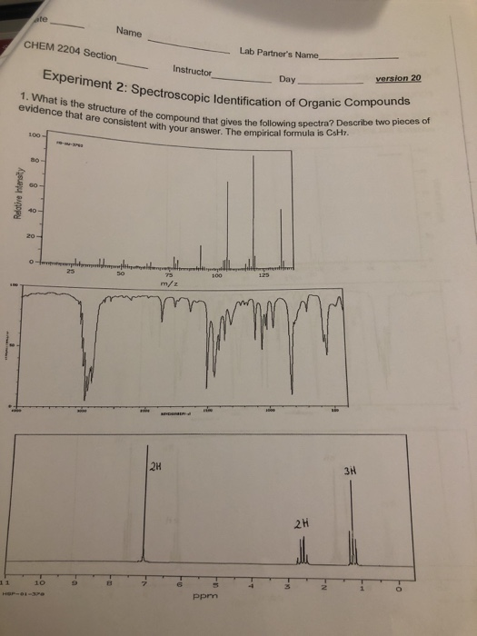 Solved Ate Name CHEM 2204 SectionI Lab Partner S Name Chegg