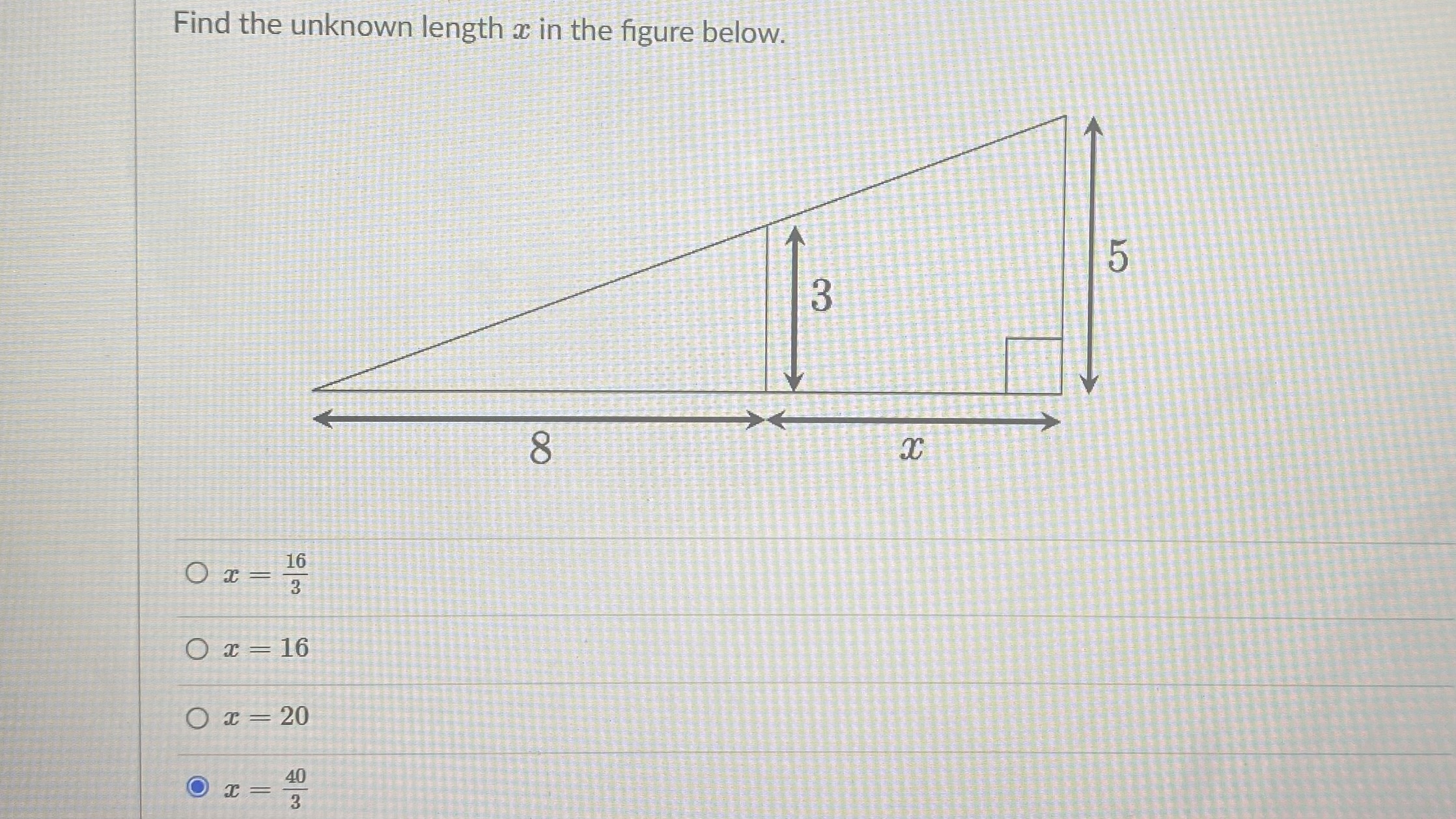 Solved Find The Unknown Length X In The Figure Below X 316 Chegg