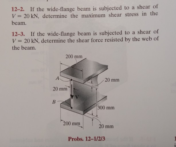 Solved 12 2 If The Wide Flange Beam Is Subjected To A Shear Chegg