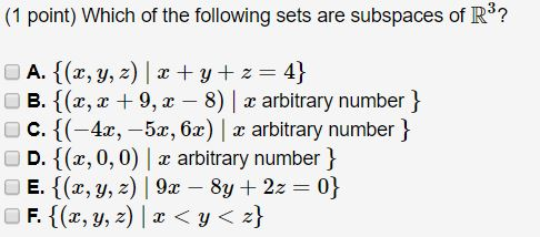 Solved 1 Point Which Of The Following Sets Are Subspaces Chegg