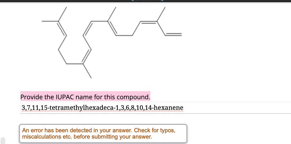 Solved Provide The Iupac Name For This Compound Chegg