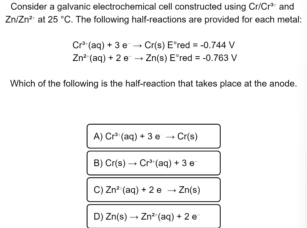 Solved Consider A Galvanic Electrochemical Cell Constru