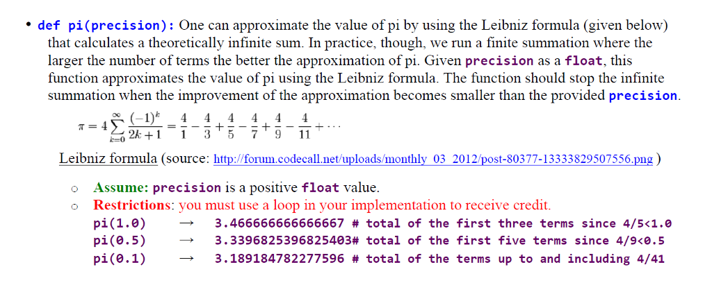 Solved Def Pi Precision One Can Approximate The Value Of Chegg