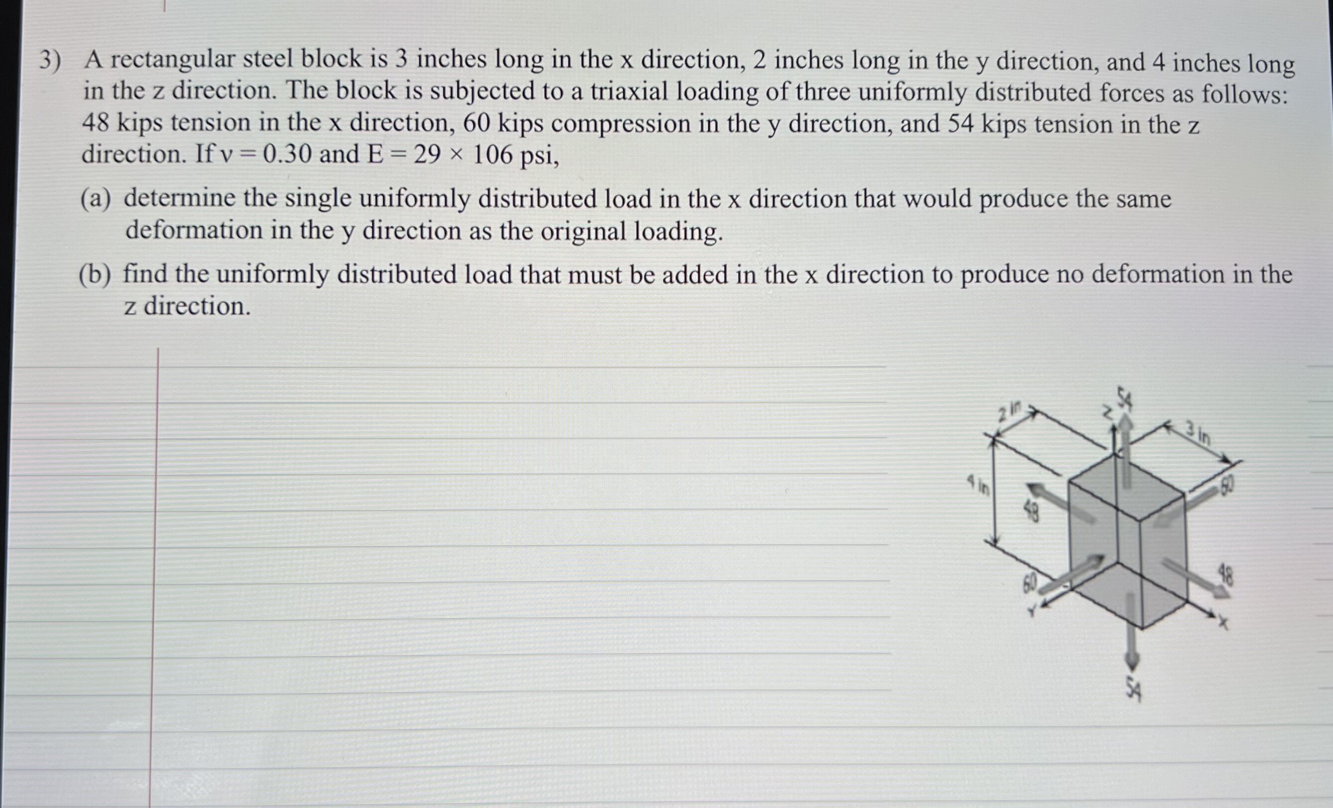 Solved A Rectangular Steel Block Is 3 Inches Long In The X Chegg