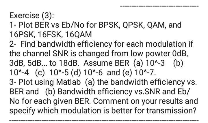 Exercise 3 1 Plot BER Vs Eb No For BPSK QPSK Chegg