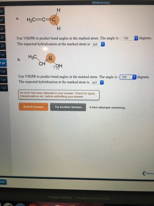 Solved References Ot A Pt Pt Use VSEPR To Predict Bond Chegg