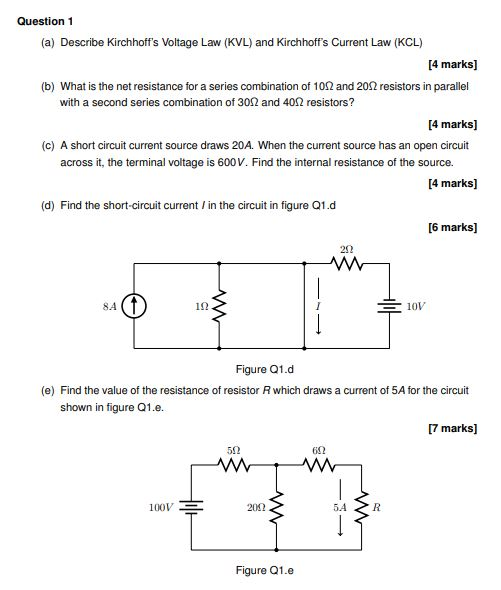 Solved Question 1 A Describe Kirchhoff S Voltage Law KVL Chegg