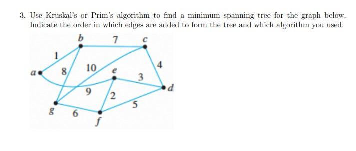 Solved Use Kruskal S Or Prim S Algorithm To Find A Chegg