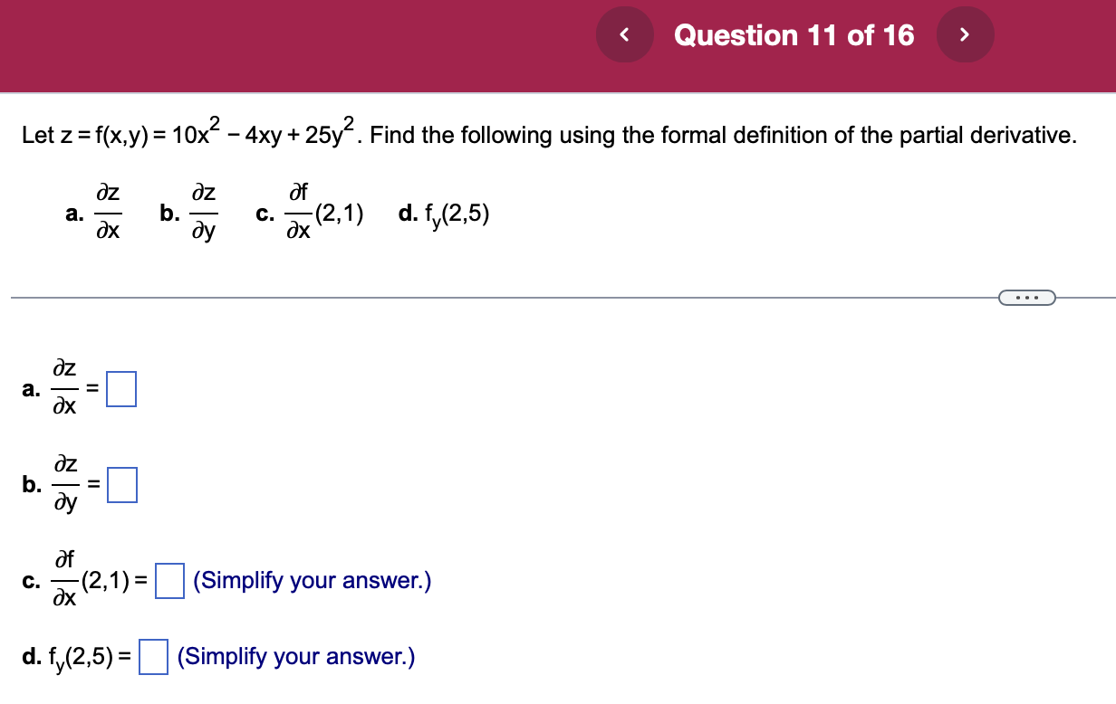 Solved Let Z F X Y 10x24xy 25y2 Find The Following Using Chegg