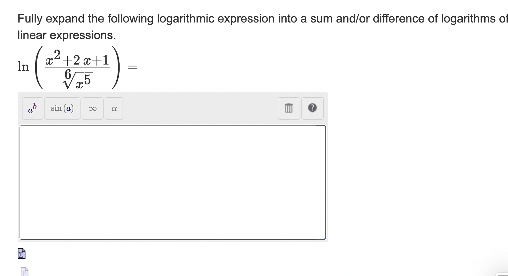 Solved Fully Expand The Following Logarithmic Expression Chegg