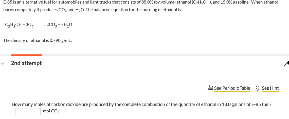 Solved E 85 Is An Alternative Fuel For Automobiles And Light Chegg