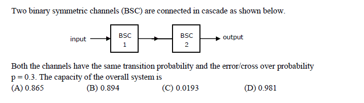 Solved Two Binary Symmetric Channels BSC Are Connected In Chegg