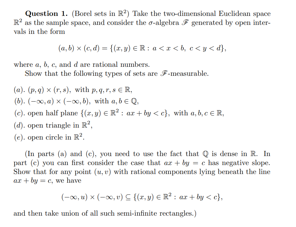 Solved Question 1 Borel Sets In R2 Take The Chegg