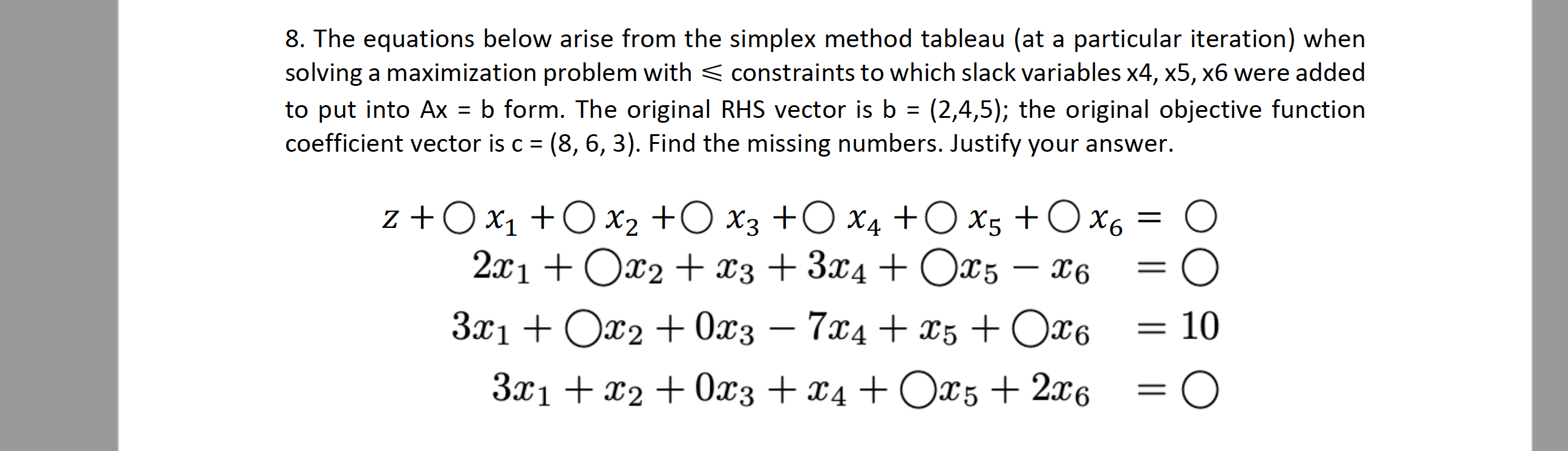 Solved The Equations Below Arise From The Simplex Method Chegg