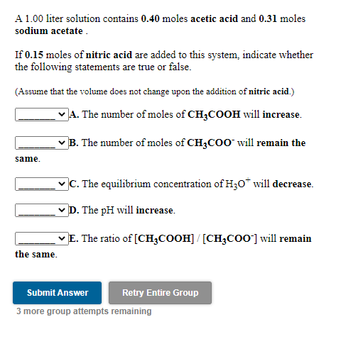 Solved A 1 00 Liter Solution Contains 0 40 Moles Acetic Acid Chegg