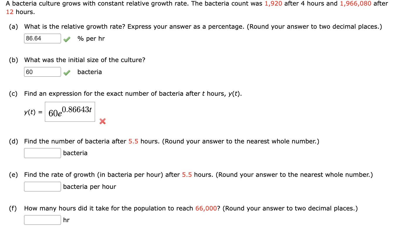 Solved A Bacteria Culture Grows With Constant Relative Chegg