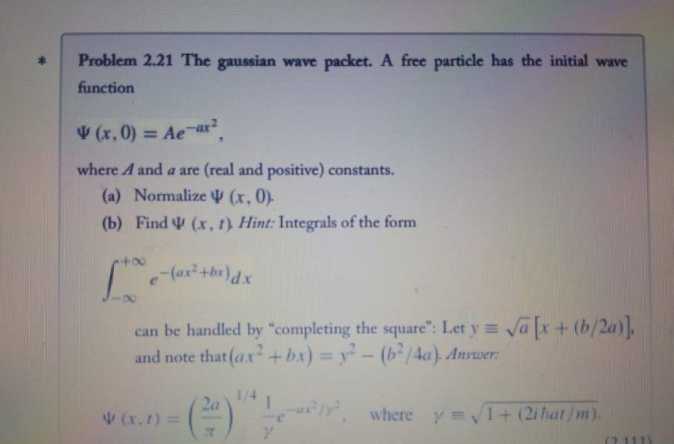 Solved V X Ae Ar Problem The Gaussian Wave Chegg