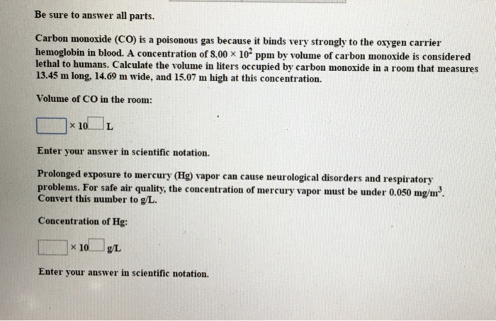 Solved Carbon Monoxide CO Is A Poisonous Gas Because It Chegg